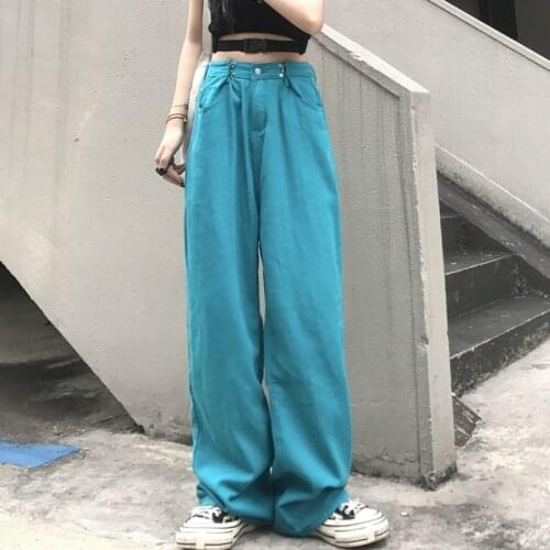JUMPRS Vintage Women Jeans Streetwear Loose Wide Legs Low Waist Y2K Baggy Denim Pants Solid Korean Pocket Jeans New 2021