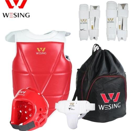 Wesing Taekwondo Protective Equipment Training Sparring Set Helmet Chest Protection Shin Guard Forearm Guard Groin Guard