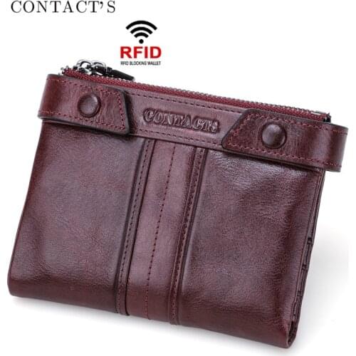 Wallets for women Anti-theft brush Genuine leather Cardholders bag Multifunction Bill bag Head layer cowhide Change clip Tide