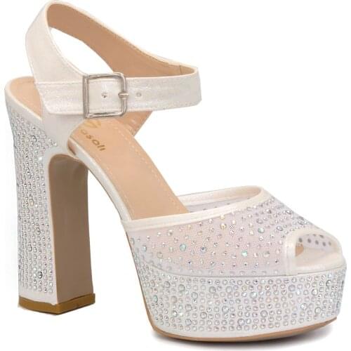 Gedikpasalı Est 4173 White 2021 Summer Ladies Shoes Evening Dress Bridal Platform Heel Back Off Fronting Outdoor Stone Accessory Wedding Classical