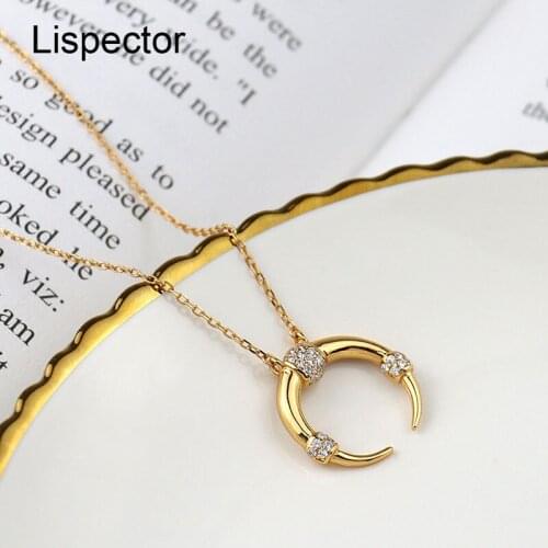 Lispector Luxury 18K Gold Crystal Moon Pendant Necklaces for Women Crescent 925 Sterling Sliver Necklace Simple Boho Jewelry