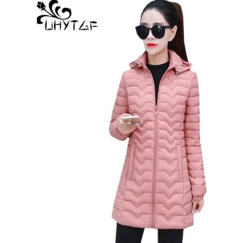 UHYTGF Winter down jacket parkas mujer thin and light Down cotton 5XL Plus size tops outerwear Hooded casual womens jacket 777