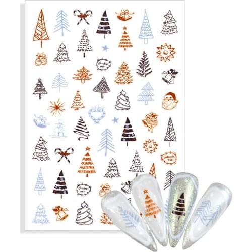 1 Sheet 2021 New Designs Christmas Adhesive 3D Nail Sticker Foil for Nails Art Decoration Cartoon Design Decal Manicure Supplies