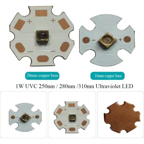 1PCS 1W UVC UV-C LED 3838 250nm 270nm 310nm 5-7V 150mA Ultra Violet Lamp with PCB Copper Light Board