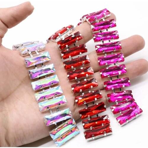 10Yards Red AB Rhinestone Trim Chain For Skirt Dress Collar Decoration Diamond Pendant Trims Diy Wedding Clothing Shoes Decor