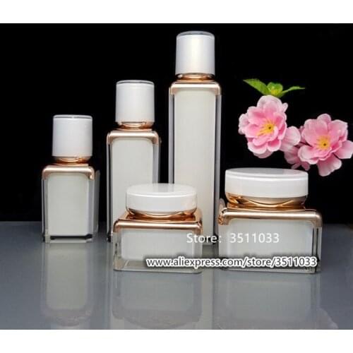 10PCS Elegant Square Acrylic Cosmetic Airless Lotion Pump Bottle Pearl White Rose Gold Acrylic Cream Jar 30g 50g 15ml 30ml 50ml