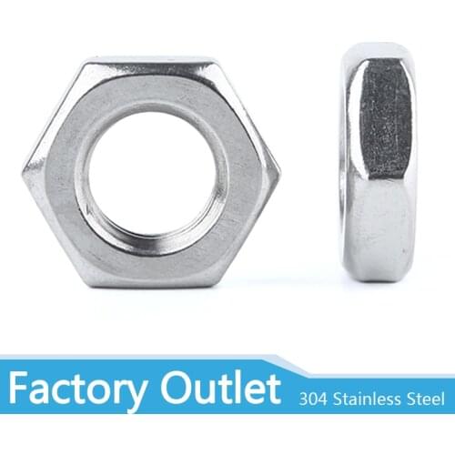 25pcs Steel Nut M2.5 M3 M4 M5 M6 M8 M10 M12 M14 M16 304 A2-70 Stainless Steel Flat Hex Hexagon Thin Nut Jam Nut DIN439 GB6172