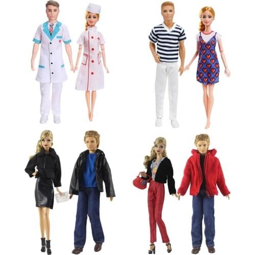 2Pcs/set Couple Barbie Clothes Ken Clothes Daily Casual Outfit Suit Four Season Dress Doll Clothes For Barbie Ken the Boyfriend