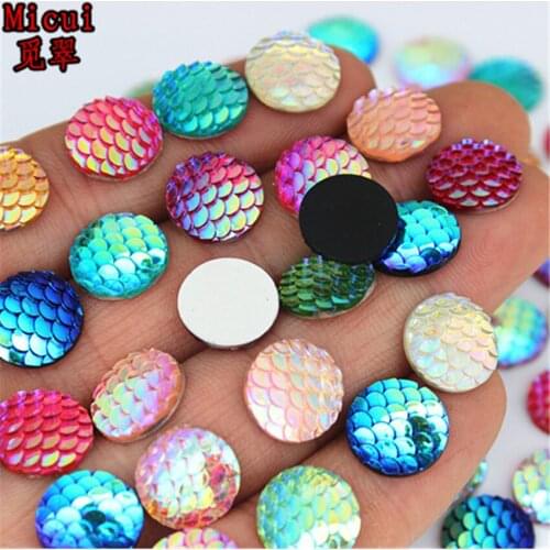 200pcs 12mm AB Color Round Resin Rhinestone Fish Scale Flatback Crystal Sew On Stones For clothing Crafts Decorations DIY ZZ623