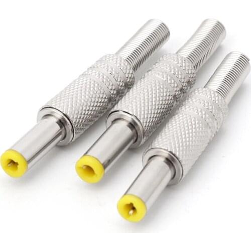 5 Pcs 5.5x2.5mm/5.5x2.1mm DC Power Jack Male Plug Metal Connector Adapter With Yellow Head