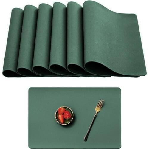 6 Pcs PU Leather Placemat For Dining Table Heat Insulation Mat Rectangle Coaster Table Pad Tableware Kitchen Accessories