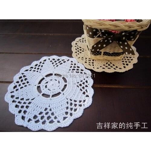 Free shipping 18cm 12 pics/lot natural cotton crochet lace felt for home decor doilies cup coaster tea table decoration mats