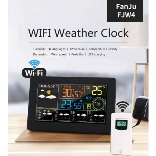 WIFI Digital Weather Clock Colorful Display Screen Wall/Table Alarm Clock Humidity Pressure Temperature Wind Weather Forecast