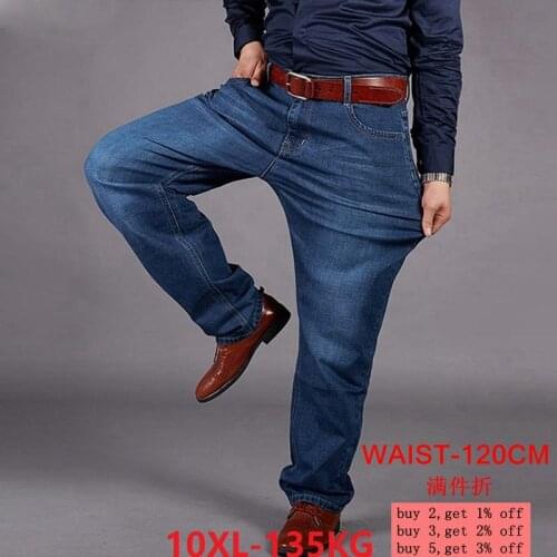 Men jeans large size big 10XL Trousers office pants high waist Elasticity straight 7XL 8XL 9XL loose jeans autumn winter Stretch