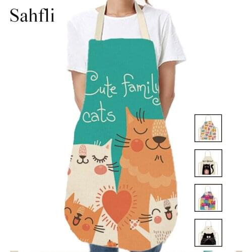Nordic cat printed Sleeveless Apron Antifouling parent-child Kitchen Aprons Home Cooking Baking Waist Bib Pinafore Cleaning Tool