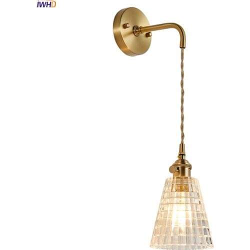 IWHD Nordic Modern Glass Copper Wall Lamp Bedroom Bathroom Mirror Stair Light Loft Retro Wall Lights For Home Lighting Wandlamp