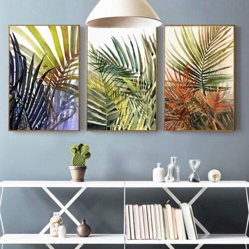 Nordic Style Watercolor Colorful Plant Leaf Canvas Painting Wall Art Poster Print Pictures for Home Bedroom Decoration Unframed