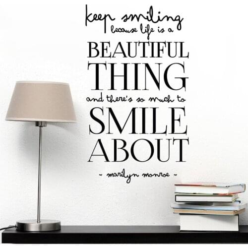 Keep Smiling Life Is A Beautiful Thing Quote Wall Adhesive Girls Rooms Home Decoration Diy Wall Decals Vinyl Wallpaper Art