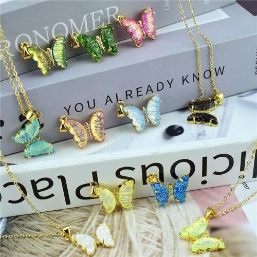 Korean version of the new matte exquisite solid color butterfly necklace Joker exquisite jewelry for men and women in 2021