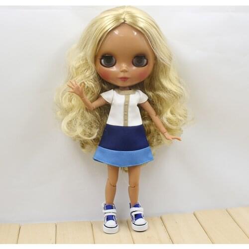 Joint body Nude blyth Doll ,blond hair black skin without bang curly hair