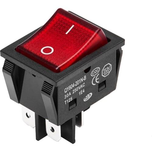 1PCS Rocker Switch Power Button 2 Position 4 Pins ON-OFF KCD4 Red Push Button Switch High Current 30A 250VAC With Light