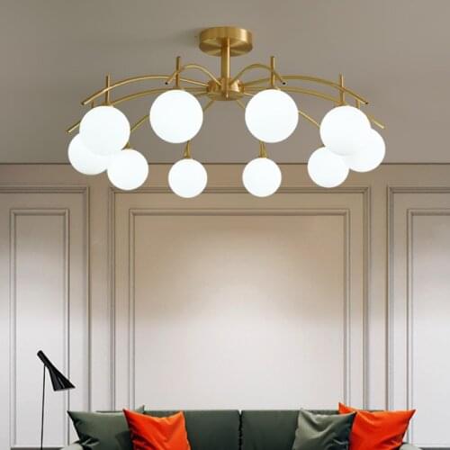 Nordic Style Home Living Room Chandelier Modern Glass LED Light Creative Dining Room Bedroom New Light Luxury All-Copper Lights
