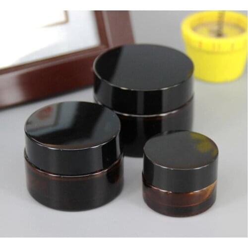 Brown Amber Glass Cream Jar Black Lid 5G Cosmetic Jar Packaging Sample Eye Cream