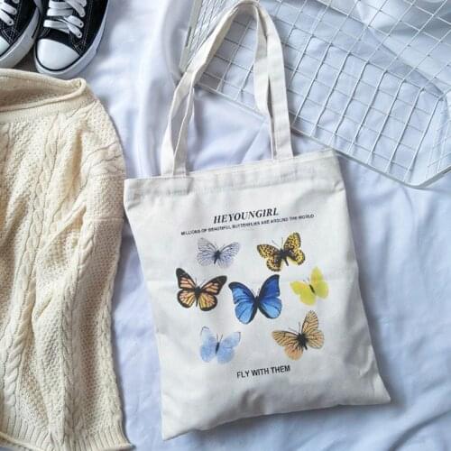 Cartoon Butterfly Hot Girl Sweet Korean Ulzzang Haajuku Large Capacity Canvas Art Womens Shoulder Bag New