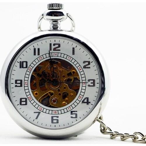 Men Women Classic Open Face Mechanical Watches Hand Winding Casual Steampunk Gift Transparent Elegant Fob Chian Pocket Watch