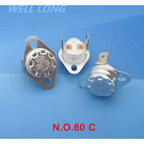 10 pcs/lot) Normally Open Thermostat, Temperature Switch, NO 60 Celsius KSD301 16A 250V