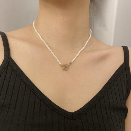 Cute Gold Color Flake Chains Pearl Necklaces Geometric Flower Pendants Necklaces For Women Beads Choker Bijoux 2020 New Fashion