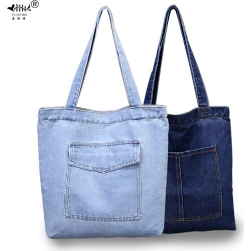 Casual Designed Denim Jean Tote Shoulder Bag Handbags Women Shopping Bags 2019 New Vintage Fashion Womens Handbag free shipping