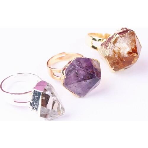 Exaggerated personality Natural topaz ring opening adjustable ring amethyst