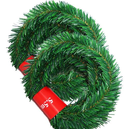 Christmas Garland 5.5m Pine Decorative Green Christmas Garland Artificial Xmas Tree Rattan Banner Ribbon Decoration Wreath