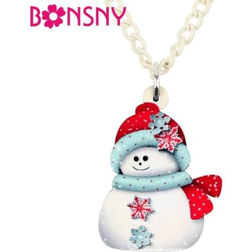 Bonsny Acrylic Christmas Sweet Snowflake Snowman Necklace Choker Festival Jewelry Lady Girls Teens Fashion Decorations Gift 2019