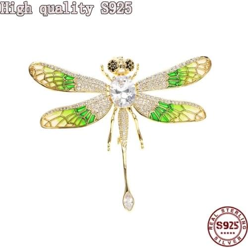 S925 Silver Needle, Fashion Jewelry, Exquisite Inlaid Zircon, Charming Painted Brooch, Dragonfly Brooch