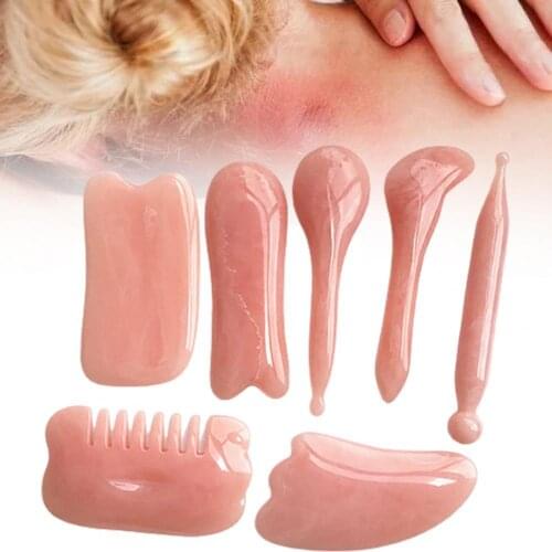 7Pcs/Set Natural Jade GuaSha Scraper Board Eco-friendly Prevent Wrinkle Resin Massager Guasha Board Set For Face Neck Back Body