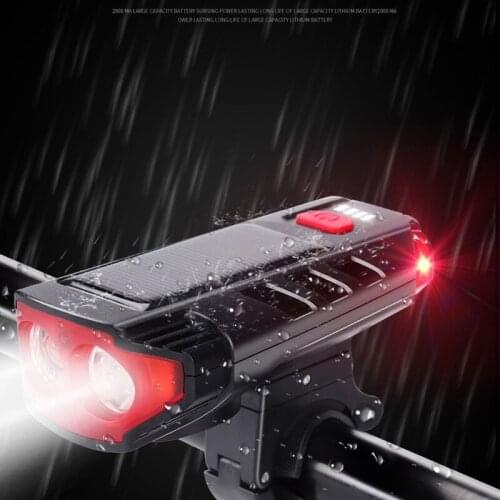 Solar Horn LED Bike Light USB Rechargeable Outdoor Cycling Equipment Cycle Headlight Waterproof Mountain Road Bike Parts