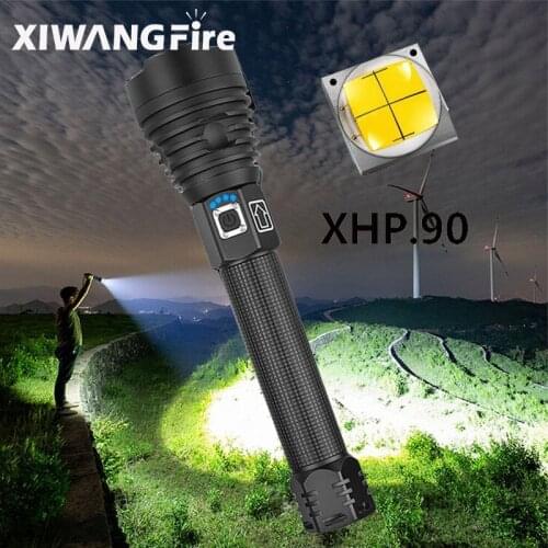 LED Tactical Flashlight XHP90.2 The Strongest Earthquake-Resistant USB Rechargeable Flashlight 18650 or26650 Battery Light XHP50