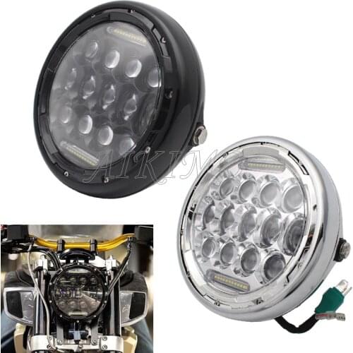 Universal Motorcycle LED Headlight 7" Round Head Lamp Retro Headlamp for Harley Bobber Cafe Racer Honda GS125 CG125