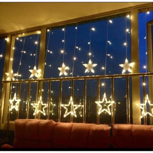 Waterproof LED String Lights Star Curtain Light Fairy Wedding Birthday Christmas Lighting Indoor Outdoor Holiday Home Decoration Light 110V 220V 138 Leds 2mx0.75m Warm White