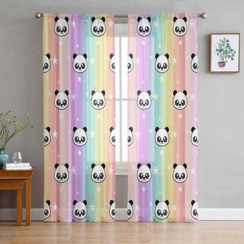 Animal Panda Star Rainbow Stripes Tulle Curtain Voile Transparent Tulle for Bedroom Living Room Kitchen Sheer Window Curtains