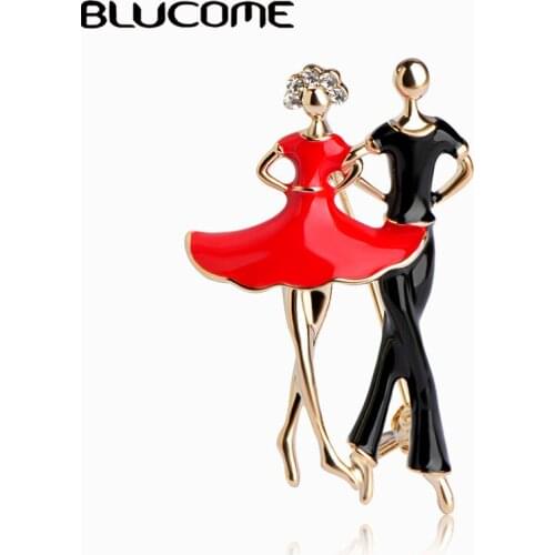 Blucome Red Enamel Social Dancing Women Brooch Gold-color Pins For Shoulder Scarf Suit Clips Clothes Decoration Jewelry Clip