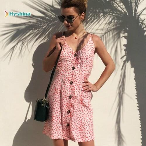 Womens Clothing Short Ladies Elegant Sexy Single Row Button Print Strap Dress Backless Strap Bow Holiday A-line Beach Dress