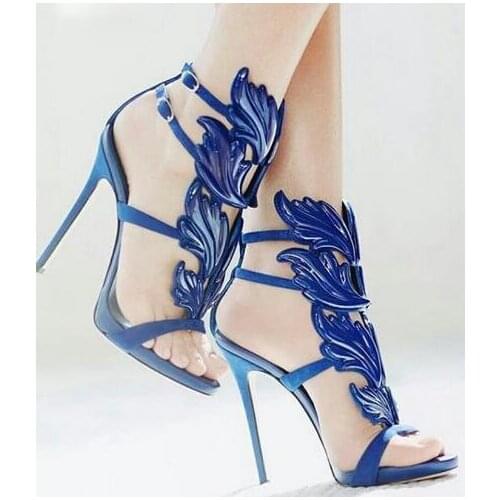 2021 Woman Summer Thin High Heel Sandals Leaves Angle Wings Design Shoes Woman Gladiator High Heels Sandals Buckle Strap