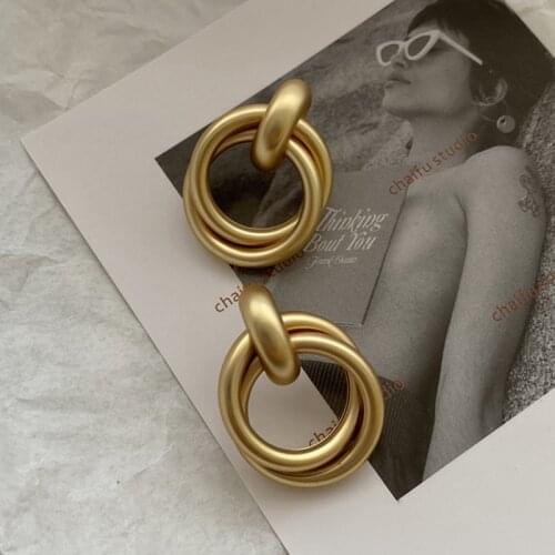 925 Silver Needle Baroque Metal Earrings Geometric Gold Woman Exaggerated Round Temperament Ladies Fashion Trend Ear Studs