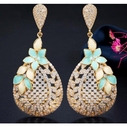 Zlxgirl jewelry Classic womens Cubic Zirconia Stud Earrings Girl Ear Studs For Women Multicolor Enamel flower earings