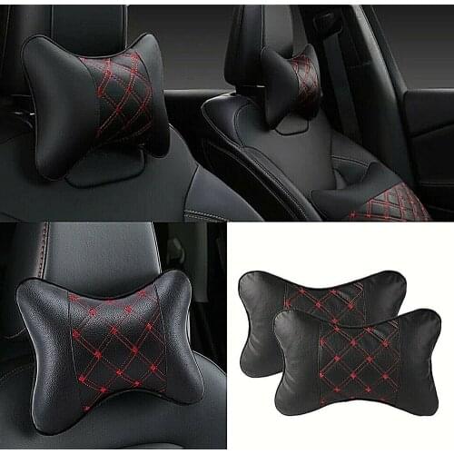 2pcs set Car Headrest Black PU Leather Soft Cushion Home 26cm×18cm×8cm