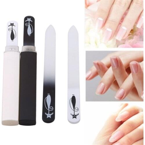 2Pcs Durable Double Sided Glass Nail File Manicure Polishing Buffer Sanding Nail Art Tools With Printed Cut Cat Print