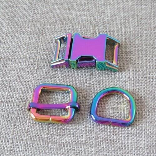 20Sets/Lot Metal D Ring Adjuster Hardware Release Buckle Belt Straps Loop 15mm For Pet Dog Collar Harness Sewing DIY Accessory